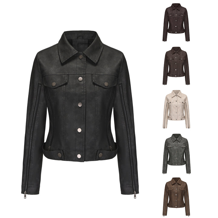 Damen nan kurze Cropped-Truckerjacke aus Wildlederoptik mit seitlichen Reißverschlüssen und aufgesetzten Brusttaschen Echo Archiv