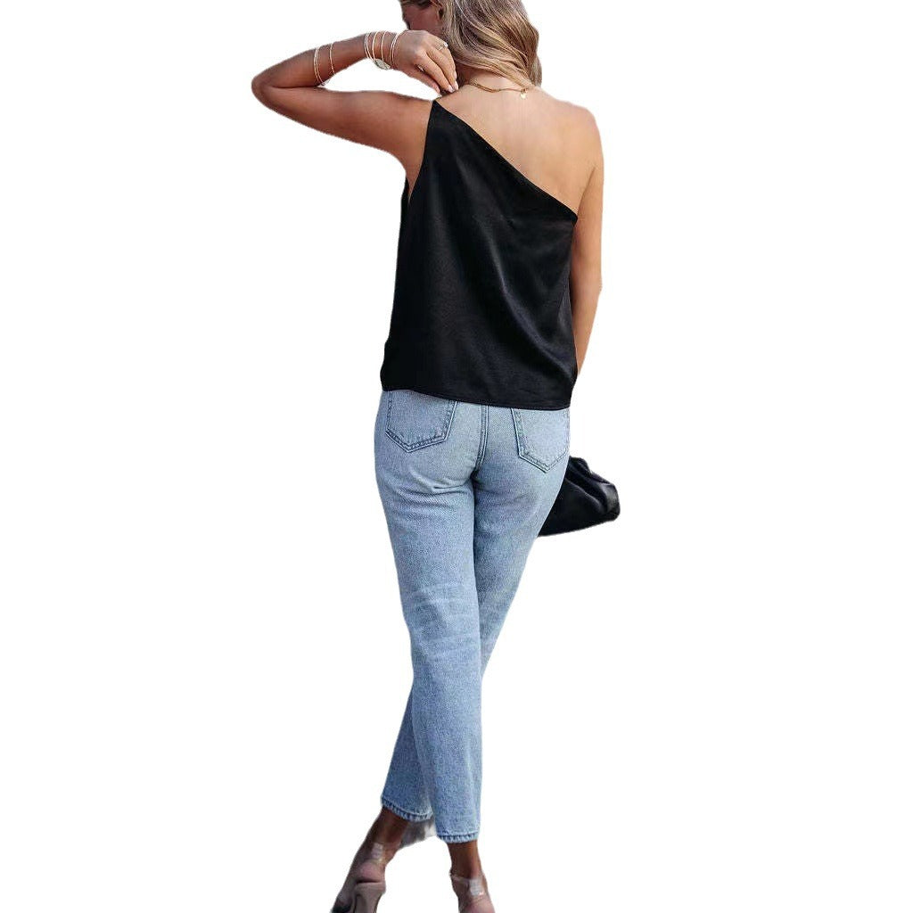 Damen Elegantes schulterfreies Satinoberteil mit asymmetrischem Schnitt Echo Archiv