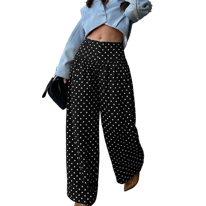 Damen High‑Waist Palazzo‑Hose mit weitem Bein und Polka‑Dot‑Print Echoarchiv