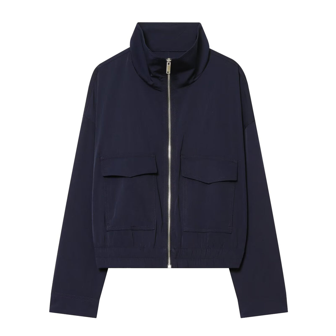 Damen Cropped Bomberjacke mit Stehkragen, durchgehendem Reißverschluss und aufgesetzten Pattentaschen Echo Archiv