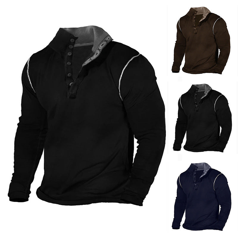 Herren modisches Langarmshirt aus weichem Baumwoll-Mix mit Knopfleiste Echoarchiv