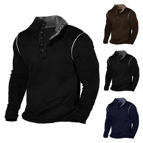 Herren modisches Langarmshirt aus weichem Baumwoll-Mix mit Knopfleiste Echoarchiv
