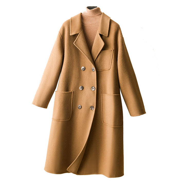 Damen Oversized Doppelreiher Wollmix‑Mantel mit aufgesetzten Taschen Echoarchiv