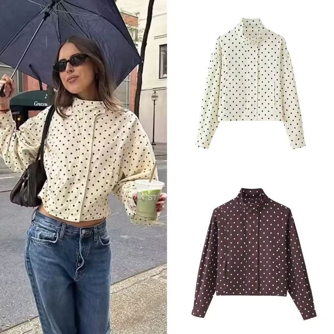 Damen Gepunktete Kurzjacke mit Stehkragen und verdeckter Druckknopfleiste Echo Archiv