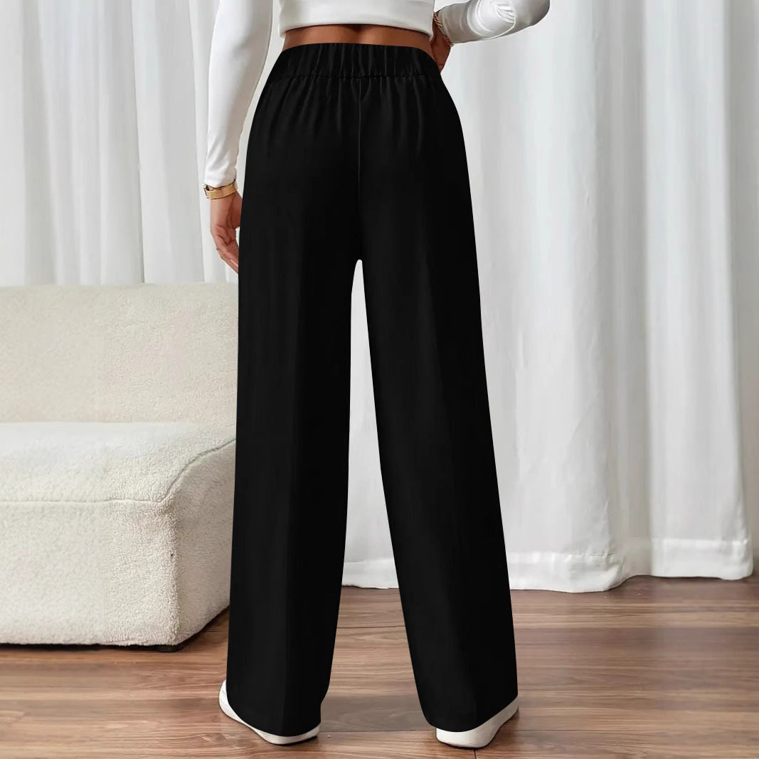 Damen Hochtaillierte Palazzo-Hose mit Zierknopfleiste, Bügelfalte und Eingrifftaschen – Avélisse