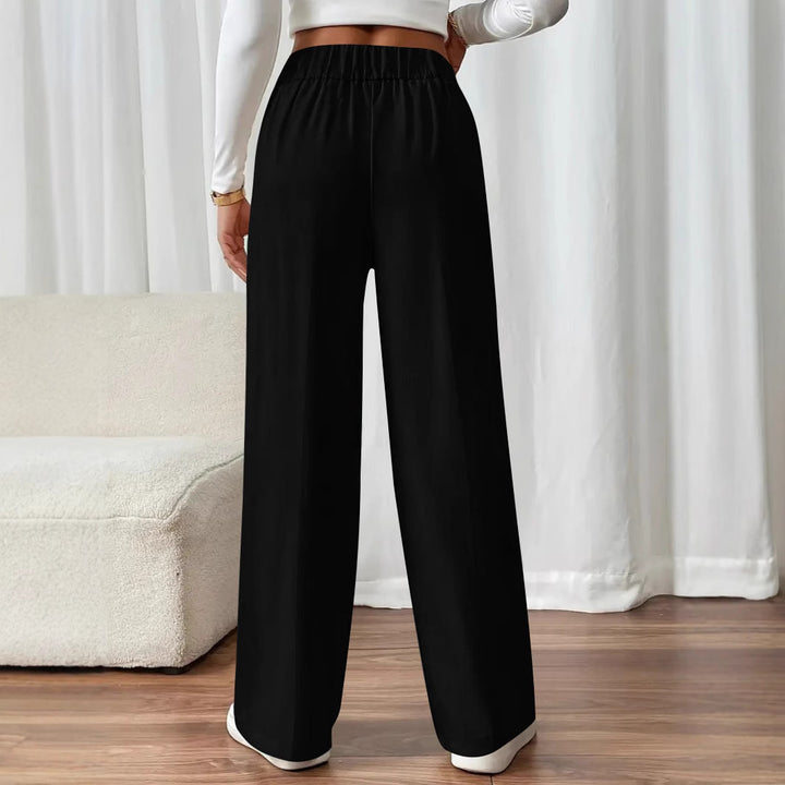 Damen Hochtaillierte Palazzo-Hose mit Zierknopfleiste, Bügelfalte und Eingrifftaschen – Avélisse