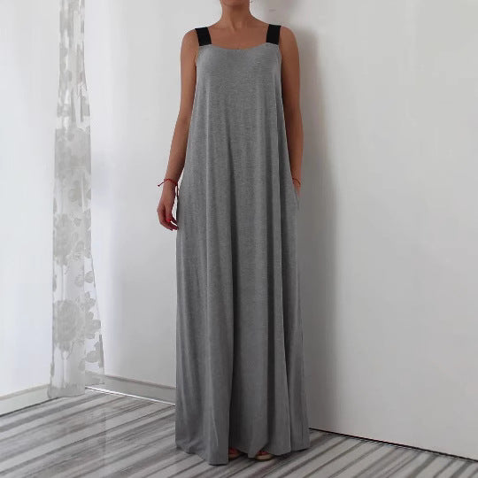 Damen luftiges Maxikleid mit verstellbaren Trägern und Taschen Echo Archiv
