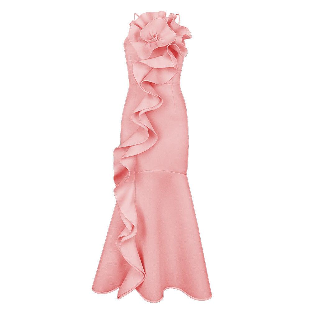 Damen elegantes Abendkleid mit asymmetrischen Rüschen Echo Archiv