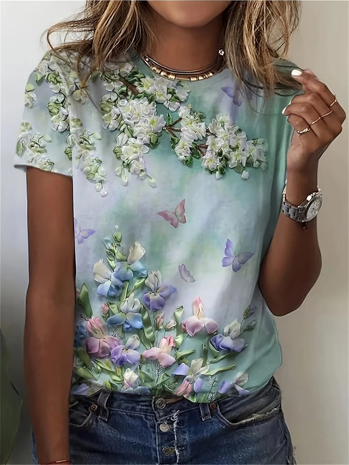 Damen T-Shirt mit floralem Design und Echoarchivrnem Schnitt Echoarchiv
