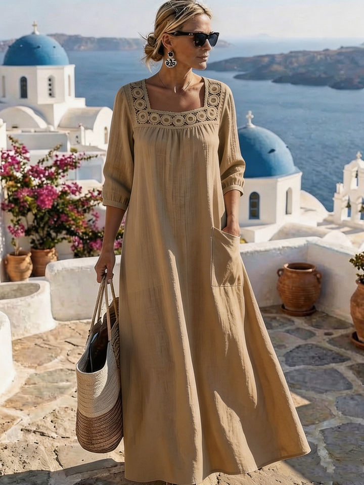 Damen Maxikleid mit elegantem Rundhalsausschnitt und praktischen Taschen Echo Archiv