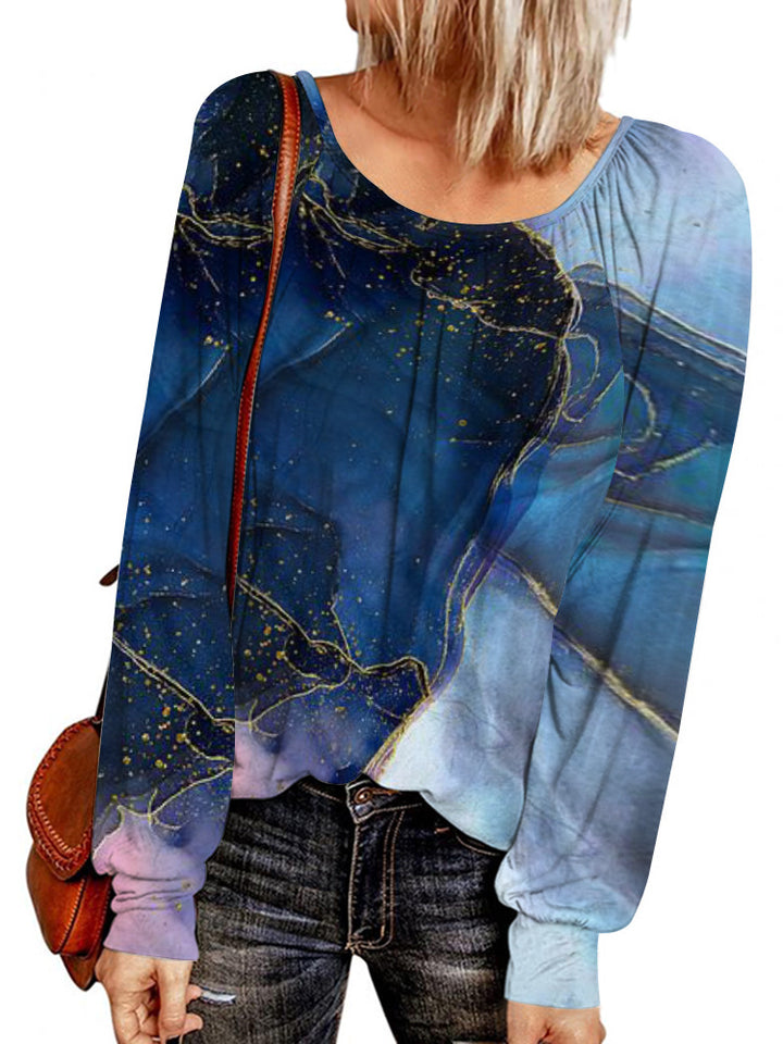 Damen Ethno-Print Oversize-Tunika mit Rundhalsausschnitt und langen Ballonärmeln – Avérine