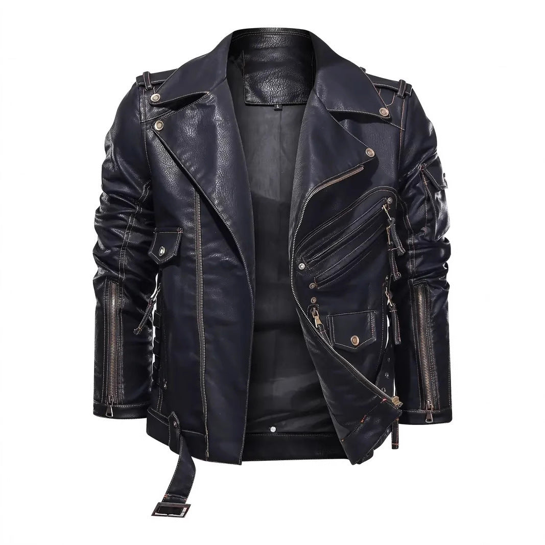 Herren stylische Bikerjacke mit mehreren Reißverschlusstaschen und Gürteldetail Echoarchiv