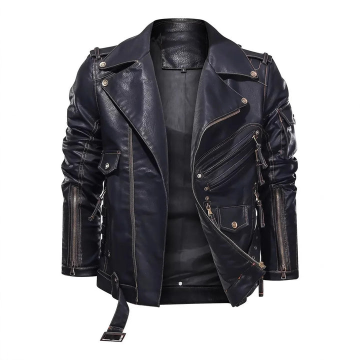 Herren stylische Bikerjacke mit mehreren Reißverschlusstaschen und Gürteldetail Echoarchiv