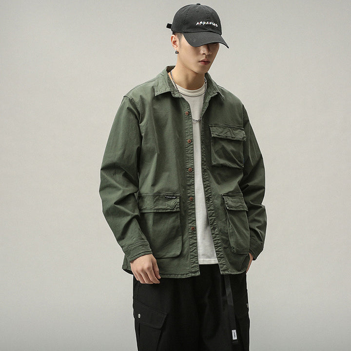 Herren Militärinspirierte Fieldjacke mit Mehrfach-Taschen und lockerem Schnitt Echo Archiv