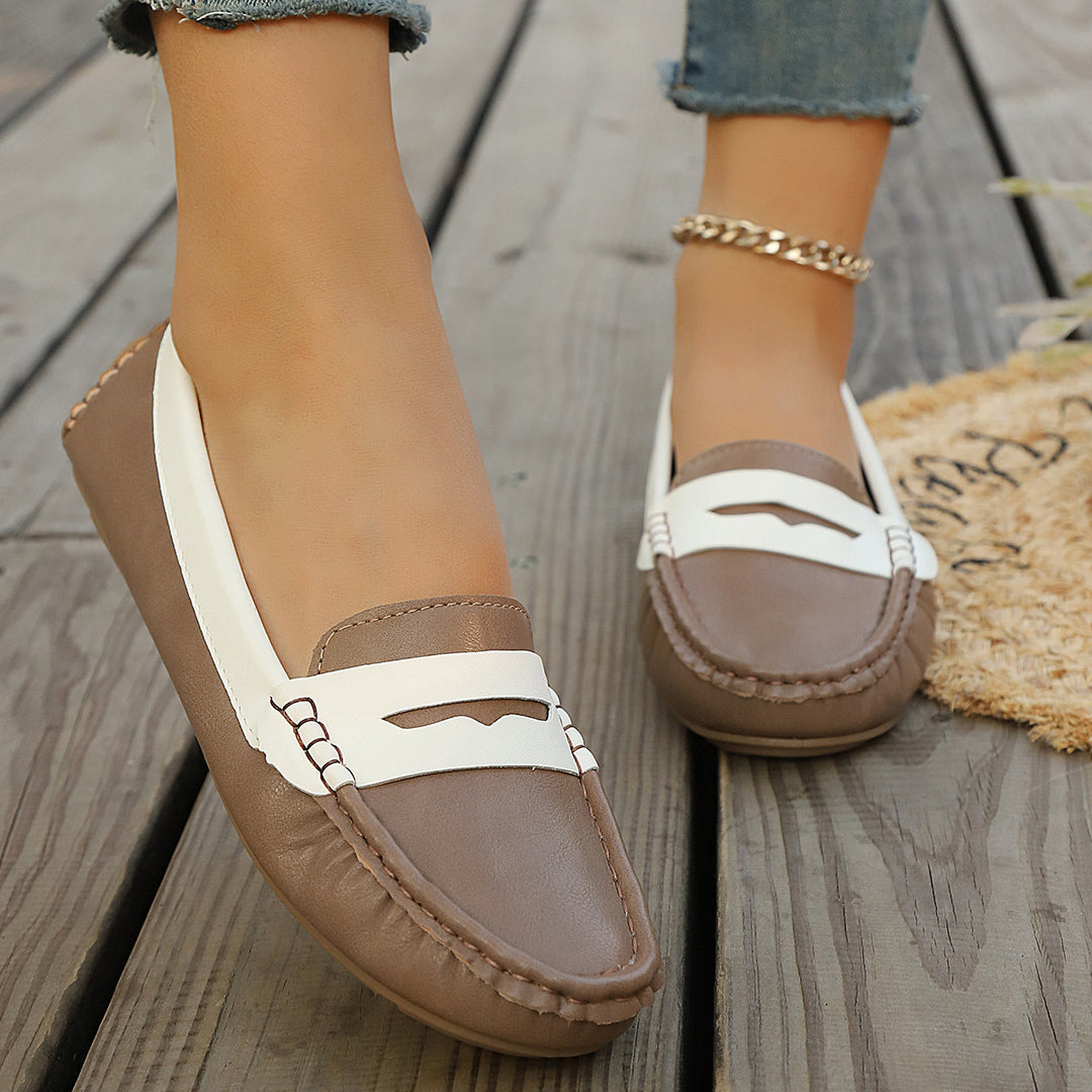Damen klassische Penny-Loafer aus weichem Kunstleder mit gesteppter Rahmennaht und gepolsterter Komfortinnensohle – Lioré