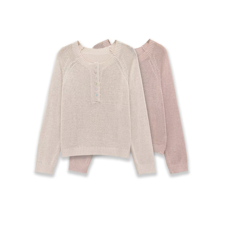Damen Leichter Feinstrick-Pullover mit Henley-Knopfleiste Echo Archiv