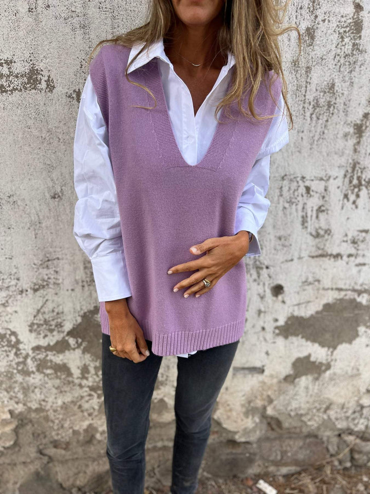 Damen lässiger Strickpullover mit V-Ausschnitt Echoarchiv