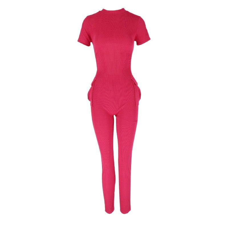 Damen figurbetontes Jumpsuit mit hohem Kragen und Seitentaschen Echo Archiv