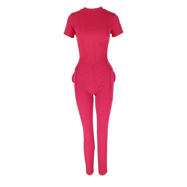 Damen figurbetontes Jumpsuit mit hohem Kragen und Seitentaschen Echo Archiv