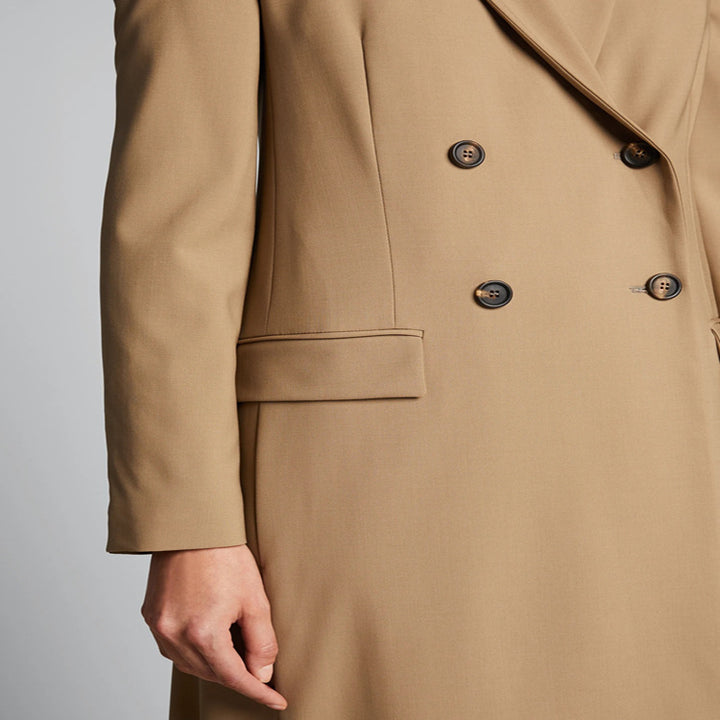 Damen Maxilanger Einreihiger Longcoat im minimalistischen Trenchstil mit weichem Fall Echoarchiv