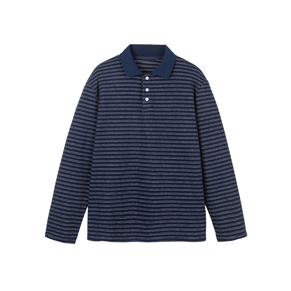 Herren Langarm-Poloshirt aus feinem Baumwollstrick mit Kentkragen und feiner Streifenstruktur Echoarchiv