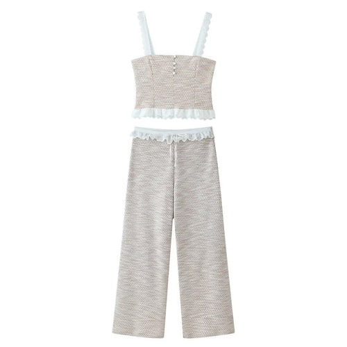 Damen Weite Tweed-Hose mit Spitzenbund und Kordelzug Echo Archiv