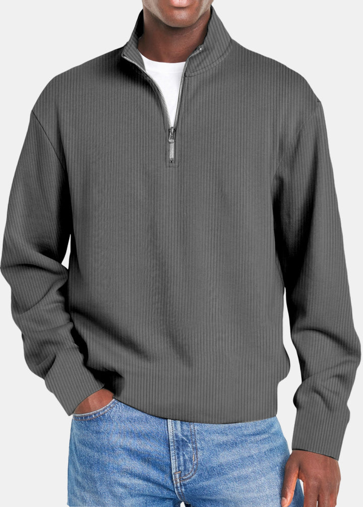 Herren nan gerippter Troyer-Pullover mit Halbzip und Stehkragen Echo Archiv