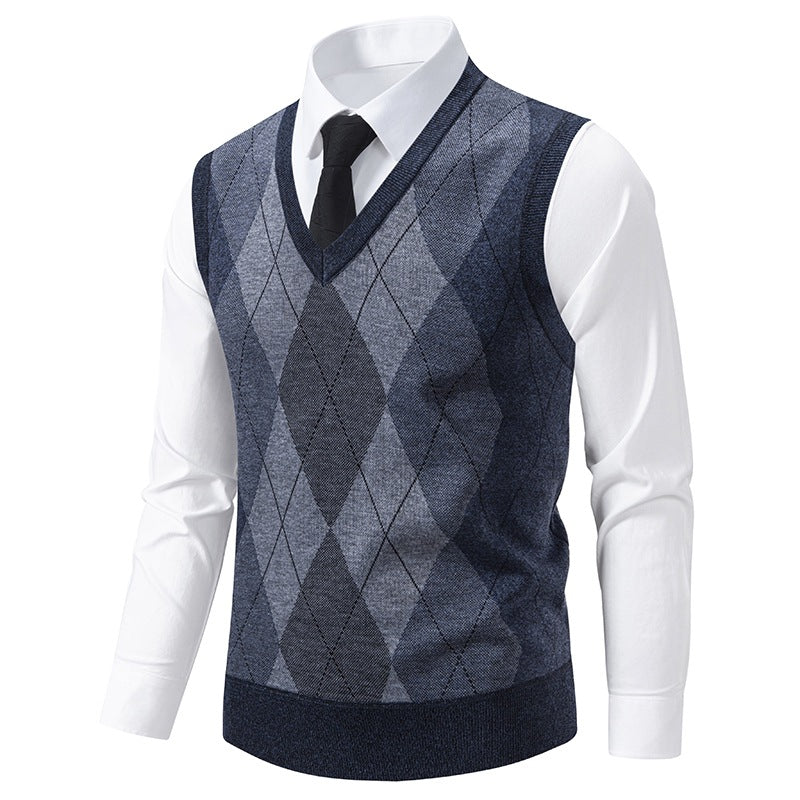 Herren V-Ausschnitt Strickpullover mit elegantem Rautenmuster Echoarchiv