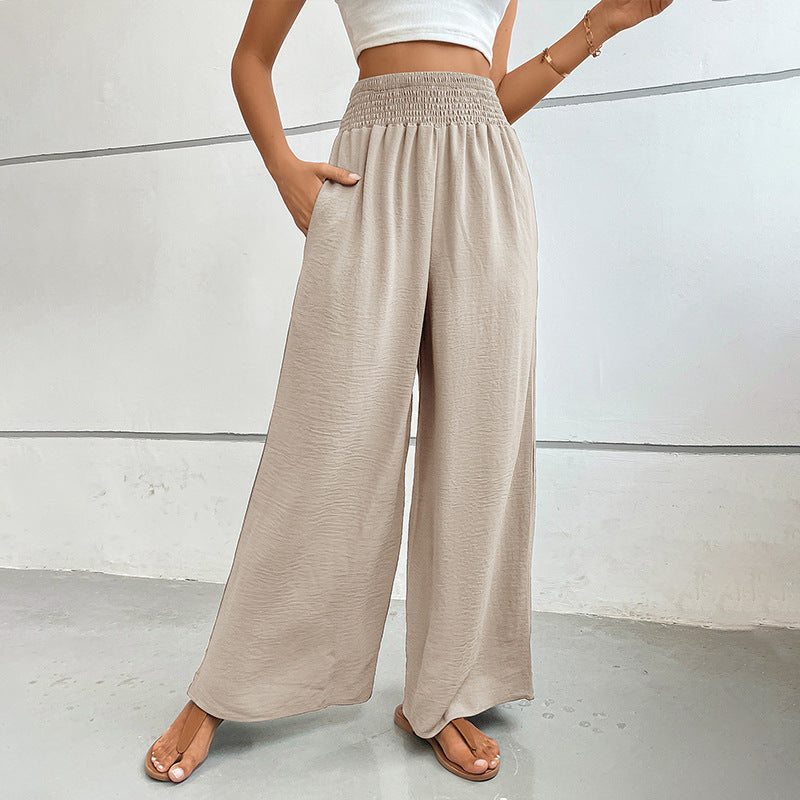 Damen Palazzo-Hose mit hohem, elastischem Rüschenbund und Eingrifftaschen – Avélisse