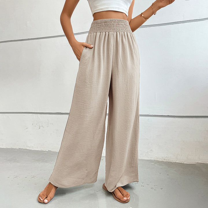 Damen Palazzo-Hose mit hohem, elastischem Rüschenbund und Eingrifftaschen – Avélisse