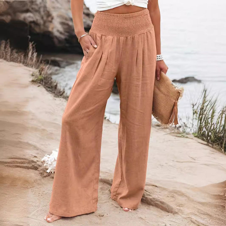 Damen weite Leinenhose mit elastischem Bund Echoarchiv