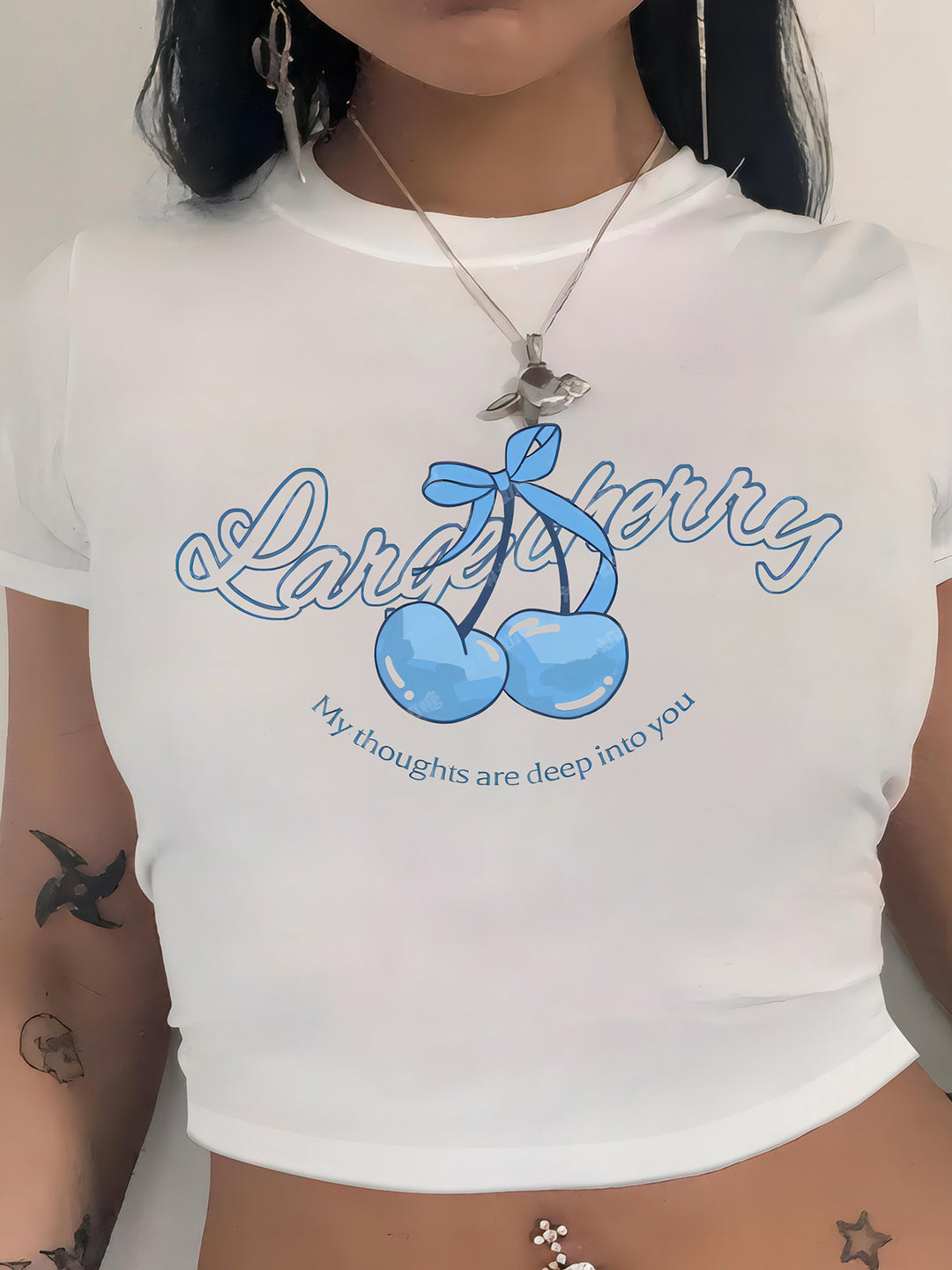 Damen Crop-T-Shirt mit fruchtigem Kirschdesign und lockerem Schnitt Echo Archiv