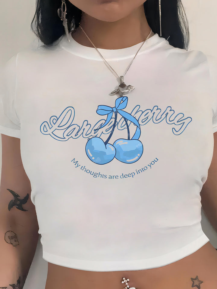 Damen Crop-T-Shirt mit fruchtigem Kirschdesign und lockerem Schnitt Echo Archiv