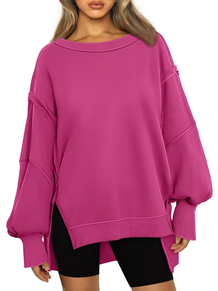 Damen Weiches Longline-Sweatshirt mit Ballonärmeln, seitlichen Schlitzen und geripptem Saum Echo Archiv