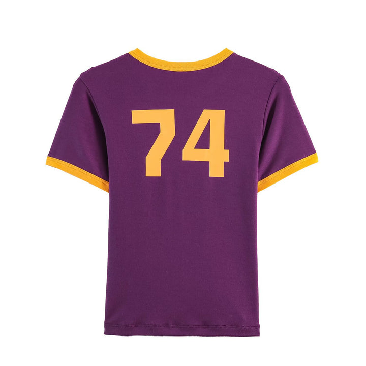 Damen modisches T-Shirt mit kontrastierenden Ärmeln und aufgedrucktem Schriftzug Echo Archiv