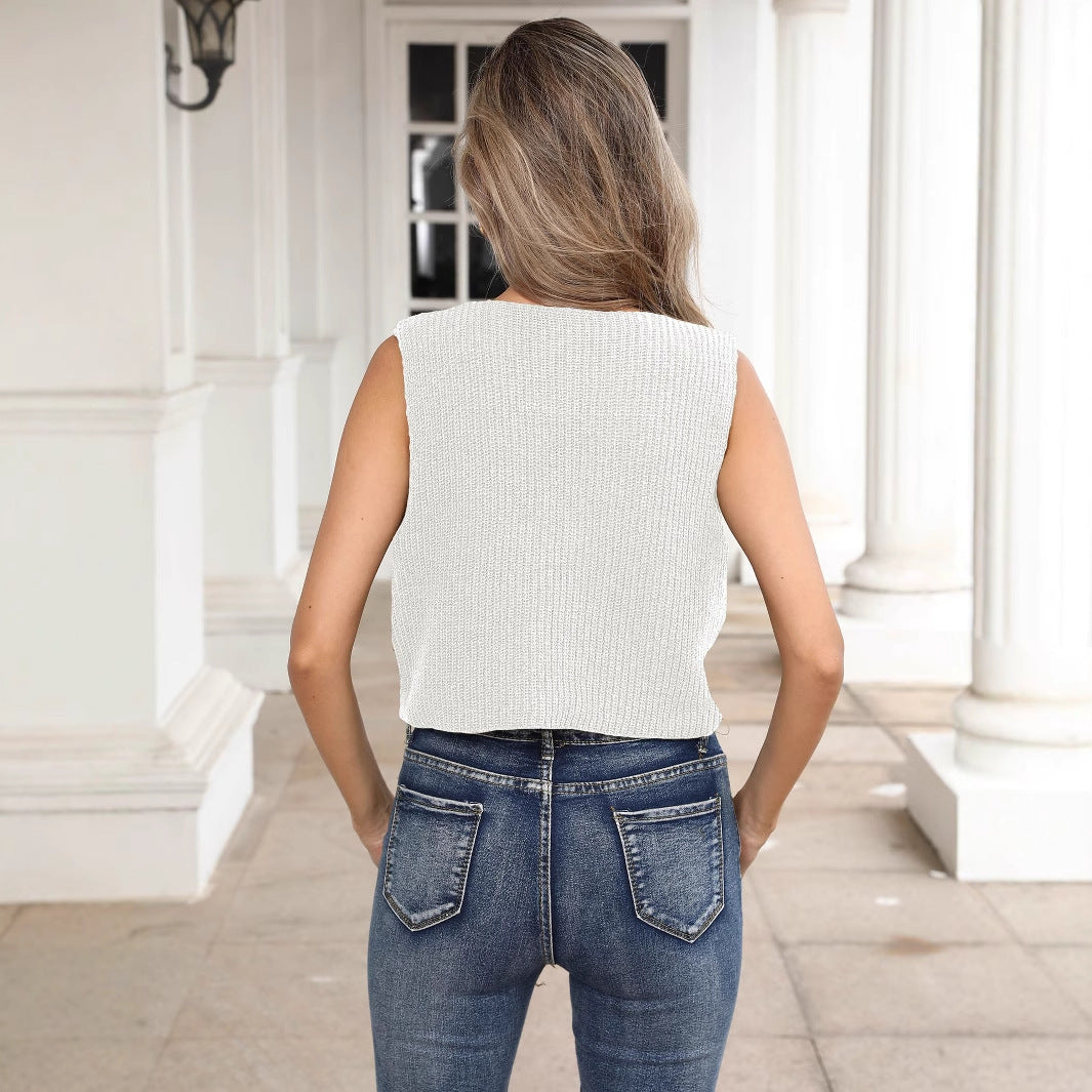 Damen kurzes Stricktop mit Blumenapplikationen Echo Archiv