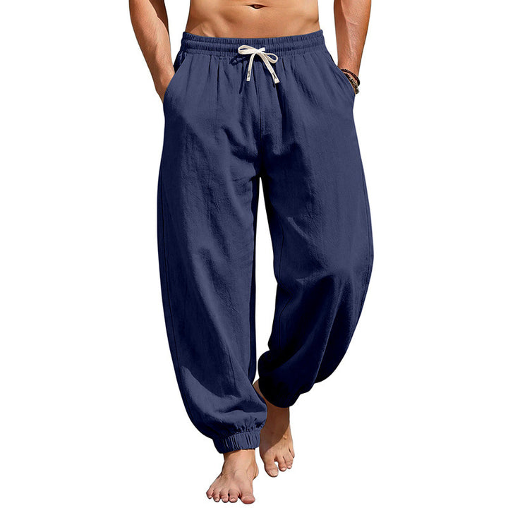 Herren Weite Leinenoptik-Strandhose mit Kordelzug, elastischem Bund und gerafften Beinabschlüssen – Sorevano
