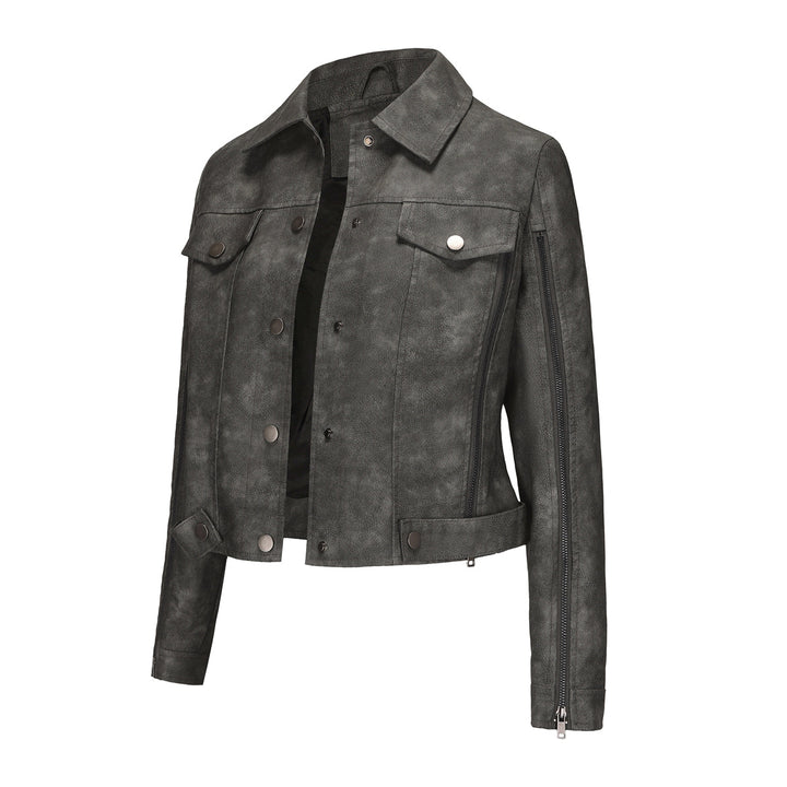 Damen nan kurze Cropped-Truckerjacke aus Wildlederoptik mit seitlichen Reißverschlüssen und aufgesetzten Brusttaschen Echo Archiv