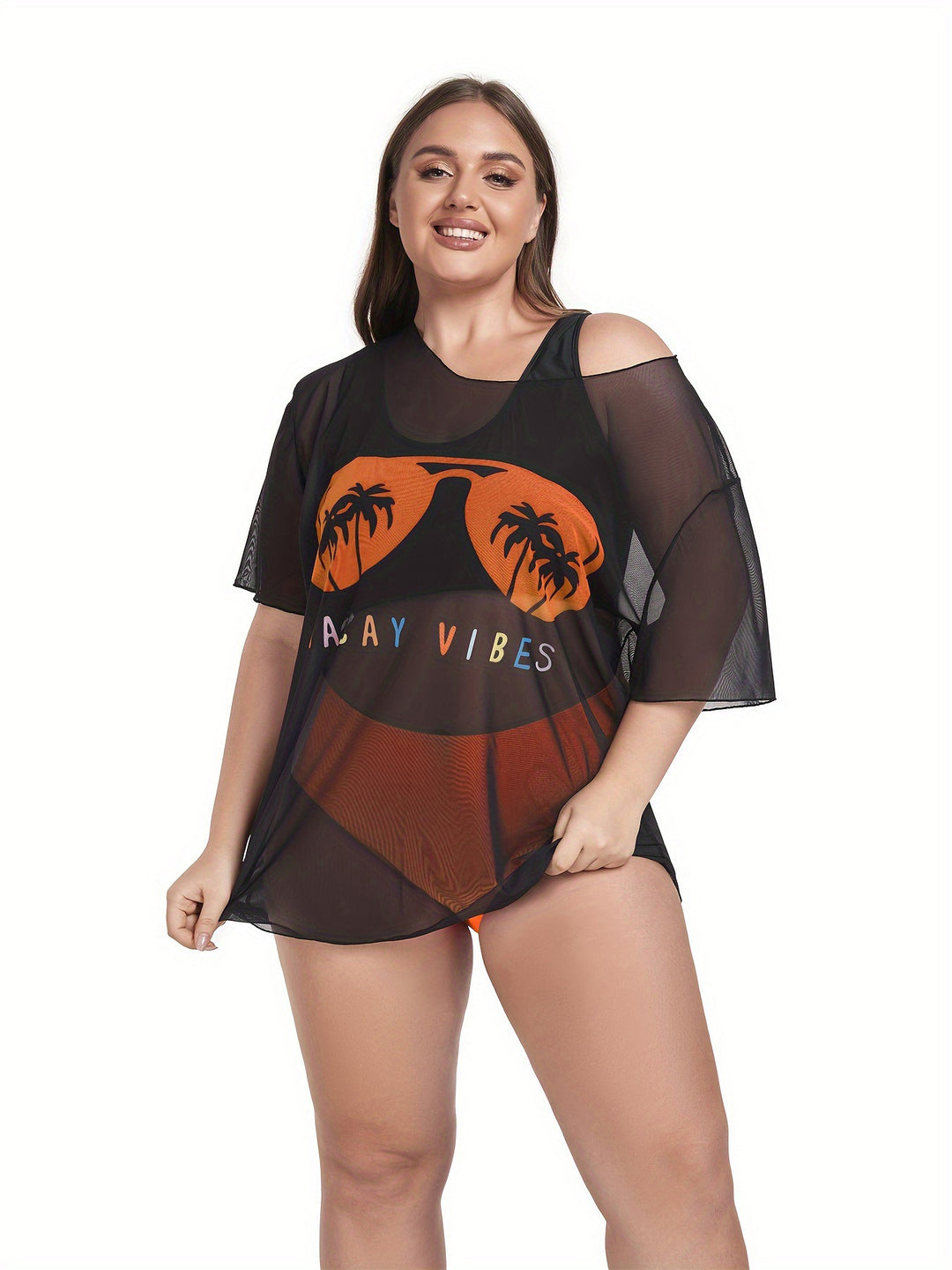 Damen Netz-Strandkleid mit lässigem Aufdruck Echo Archiv