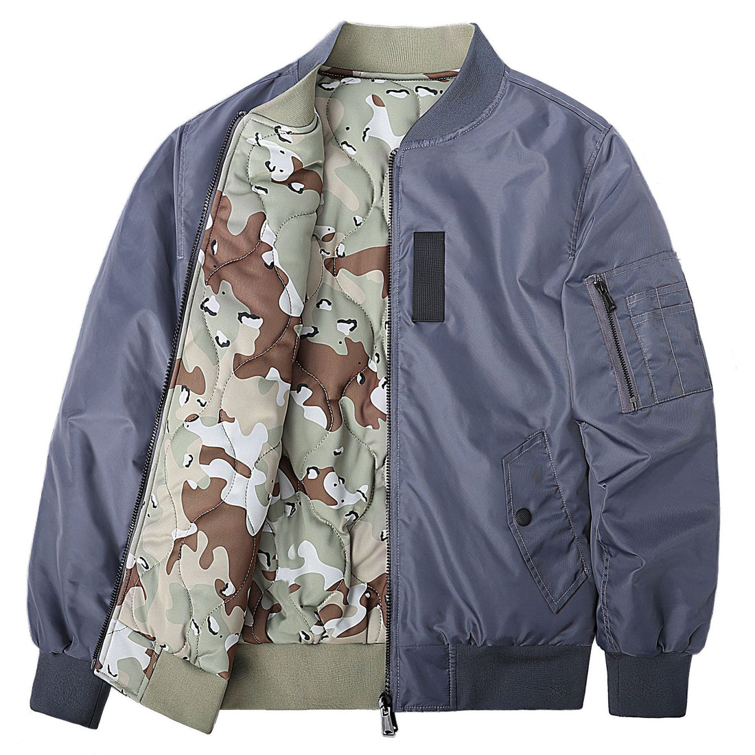 Men's Reversible Quilted-Lined Bomber Jacket with Sleeve Utility Pocket and Ribbed Trims – Brevano