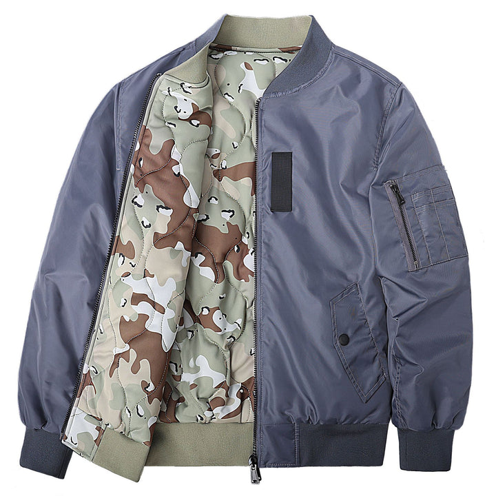 Men's Reversible Quilted-Lined Bomber Jacket with Sleeve Utility Pocket and Ribbed Trims – Brevano