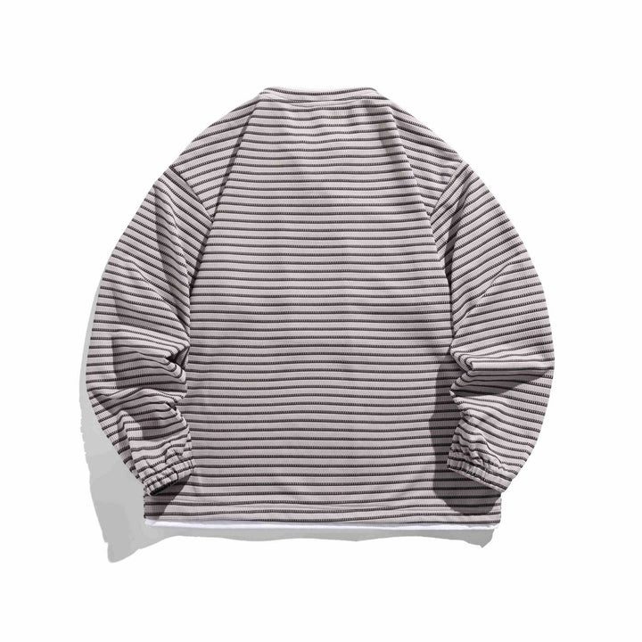 Unisex Gestreifter Waffelstruktur-Pullover mit Schnürverschluss und Raglanärmeln Echoarchiv