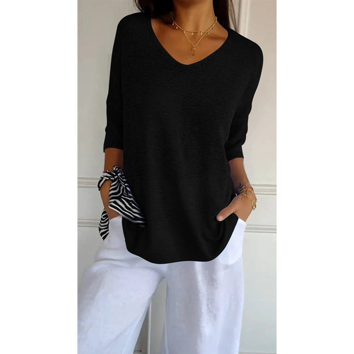 Damen nan locker sitzender V-Ausschnitt Feinstrickpullover mit dreiviertelÄrmeln Echo Archiv