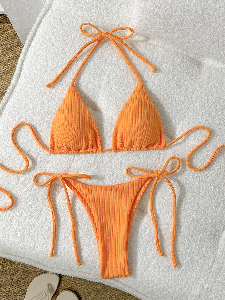Damen Triangel-Bikini mit elastischen Bindebändern und Ripp-Optik Echo Archiv