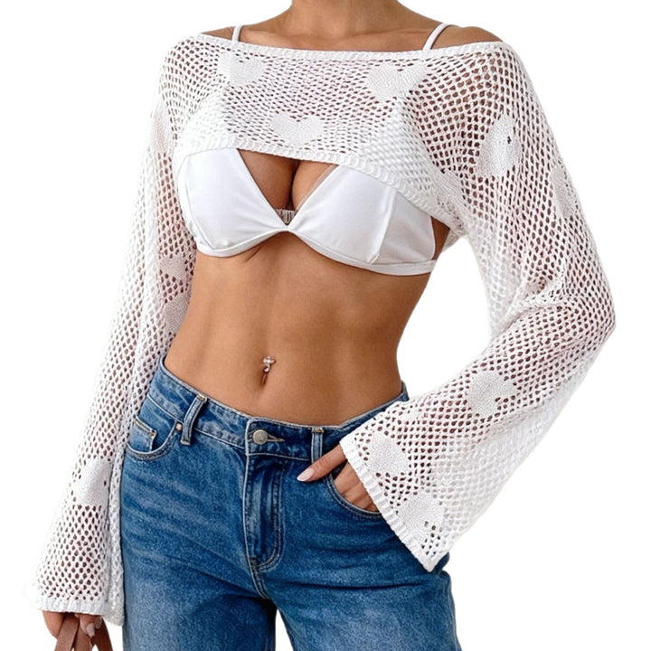 Damen modischer Häkelpullover mit herzförmigem Muster Echo Archiv