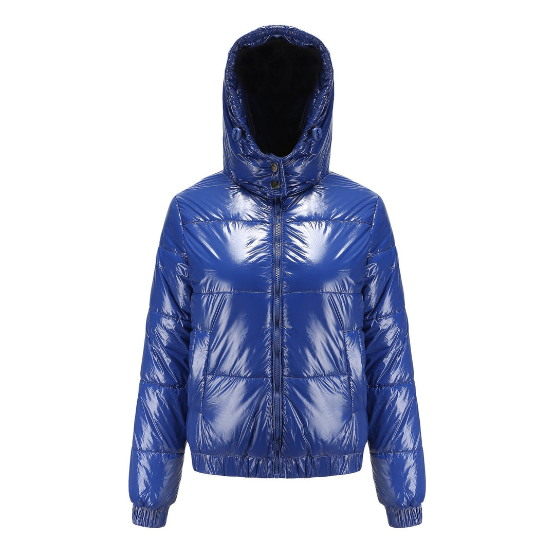 Damen Hochglänzende Steppjacke mit abnehmbarer Kapuze – Célinea