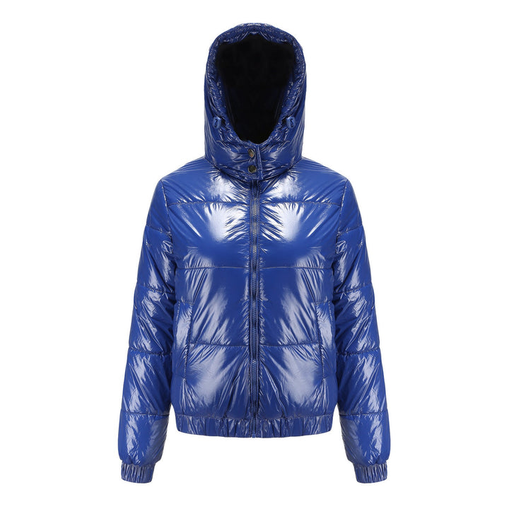 Damen Hochglänzende Steppjacke mit abnehmbarer Kapuze – Célinea