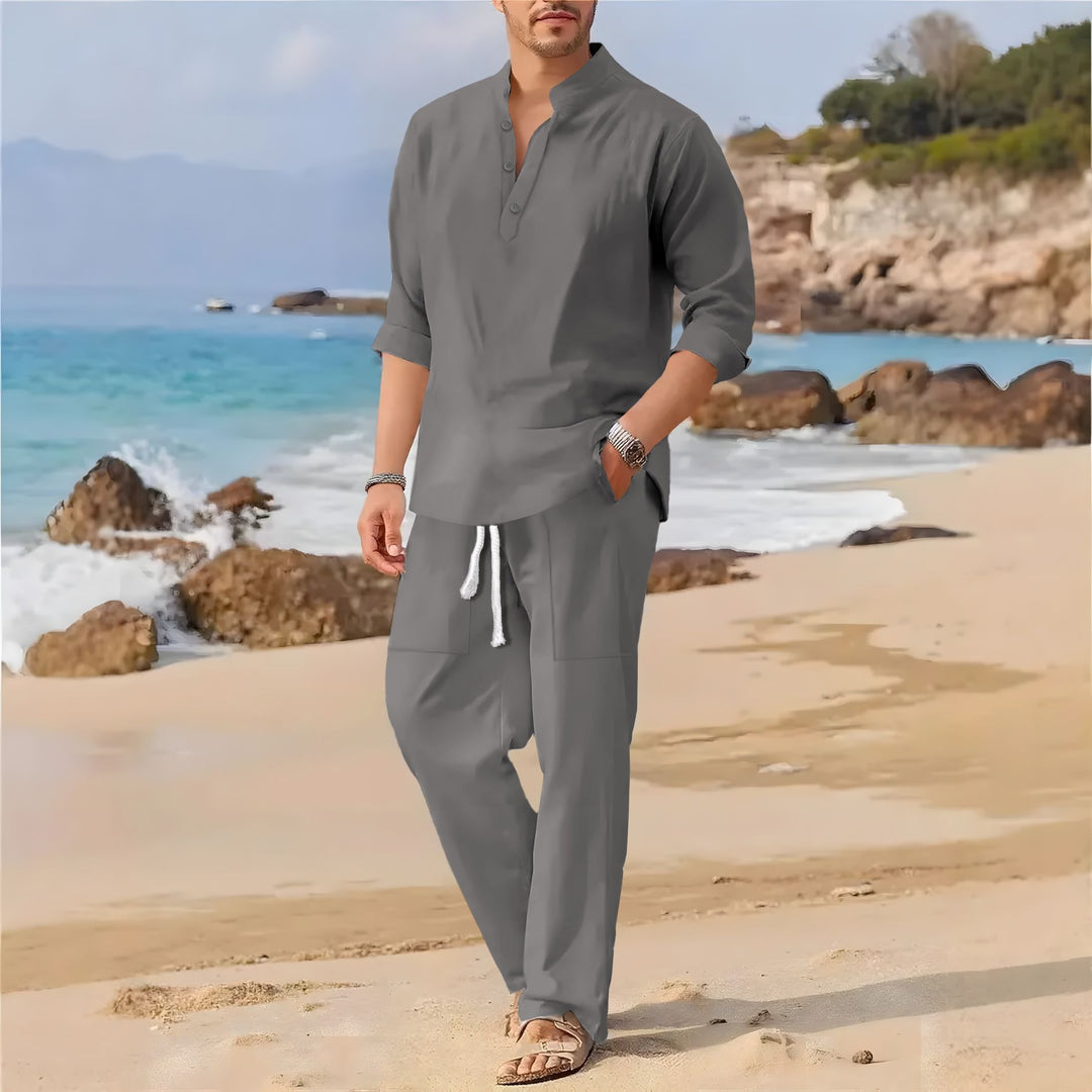 Herren lässiger Sommeranzug mit Halbe-Knopf-Design und praktischen Taschen Echoarchiv
