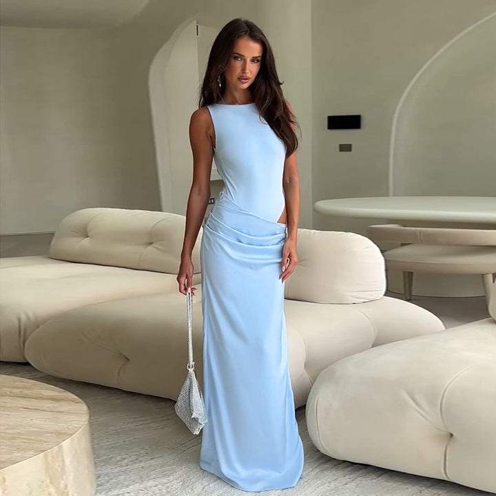 Damen elegantes Maxikleid mit asymmetrischem Design und raffiniertem Tailleneinsatz Echo Archiv