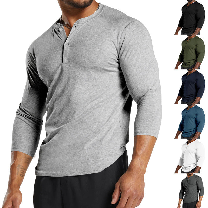 Herren Langarm-Henley-Shirt aus atmungsaktivem Baumwollmix mit Knopfdetails Echoarchiv